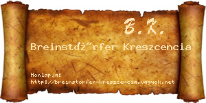 Breinstörfer Kreszcencia névjegykártya